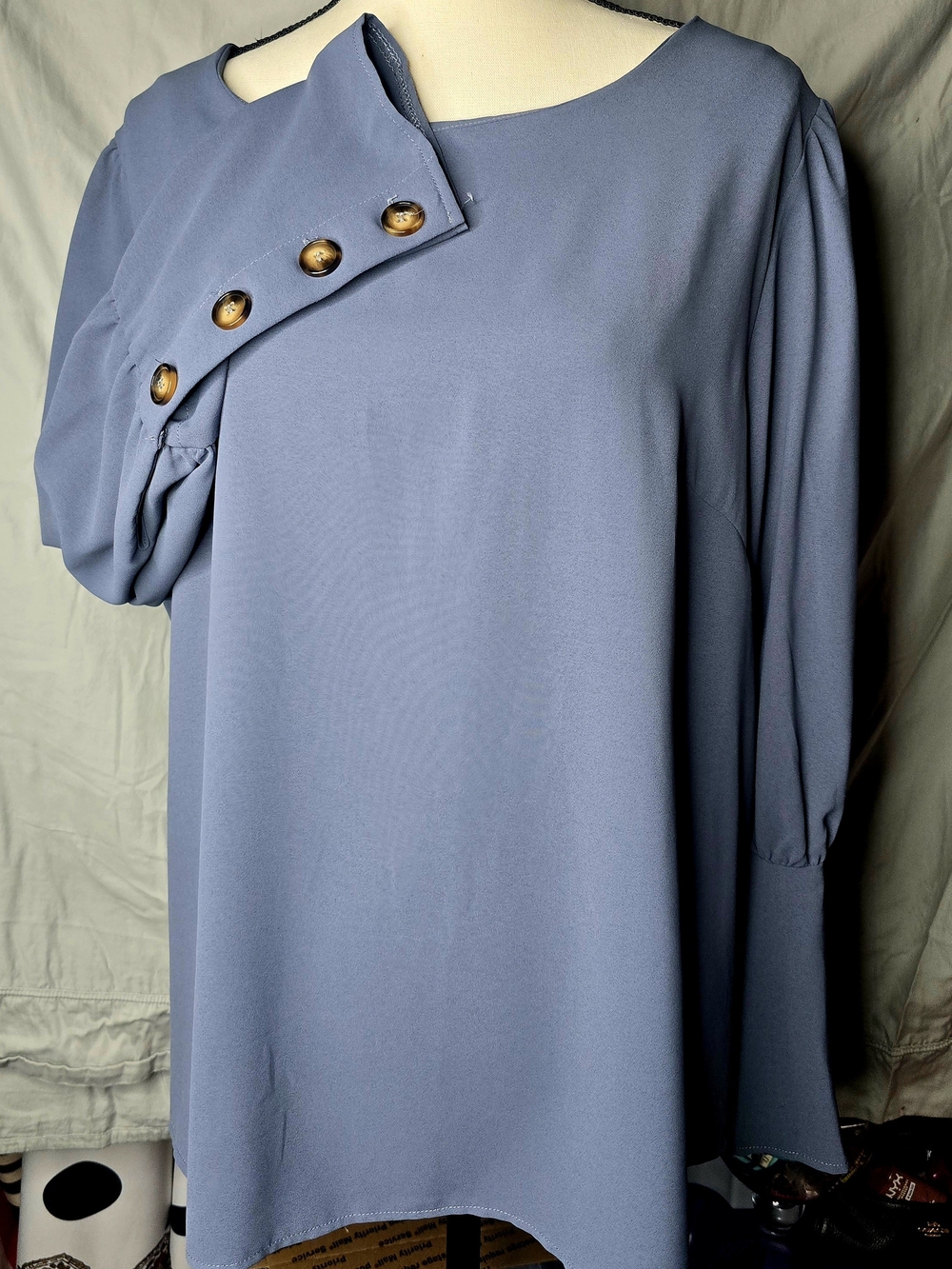 SHEIN Slate Blue Long Sleeve Button-Cuff Dress